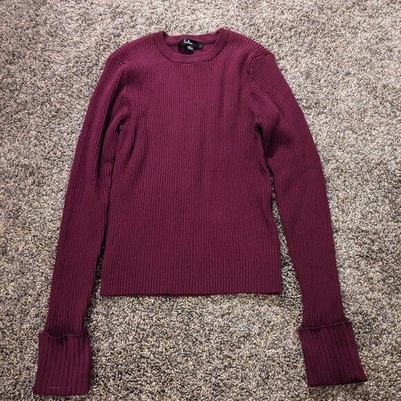 Lulus Basics Karlee Plum Purple Ribbed Knit Long Sleeve Sweater Top - Size M - Picture 2 of 10